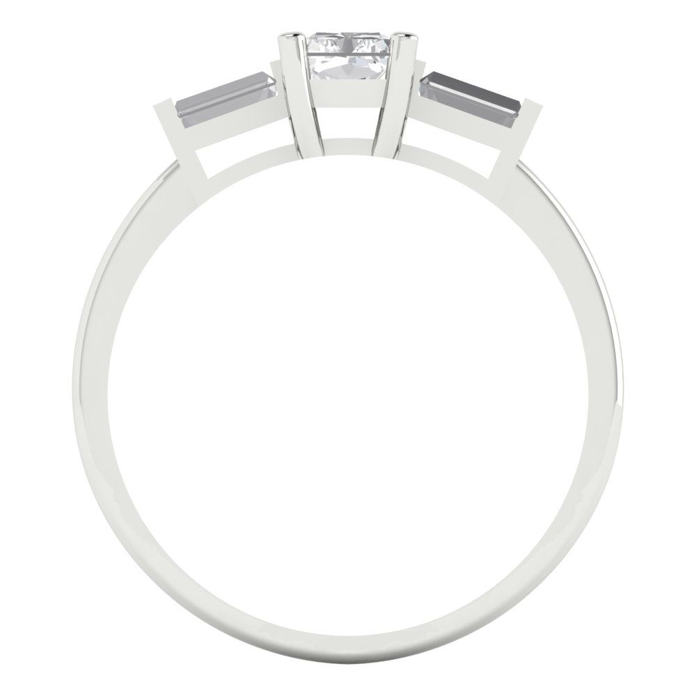 0.8 cttw White Sapphire Three-Stone Engagement Ring - Solid White Gold (VVS1, Emerald Cut,6x4mm)