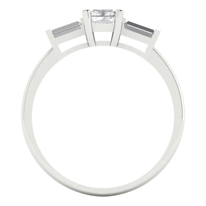 0.8 cttw White Sapphire Three-Stone Engagement Ring - Solid White Gold (VVS1, Emerald Cut,6x4mm)
