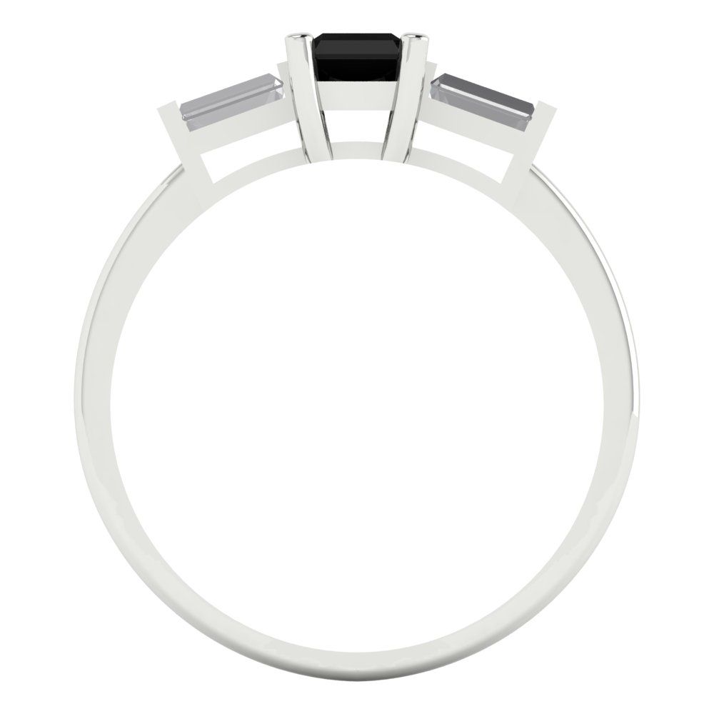 0.8 cttw Natural Onyx Three-Stone Engagement Ring - Solid Gold (Emerald Cut,6x4mm)