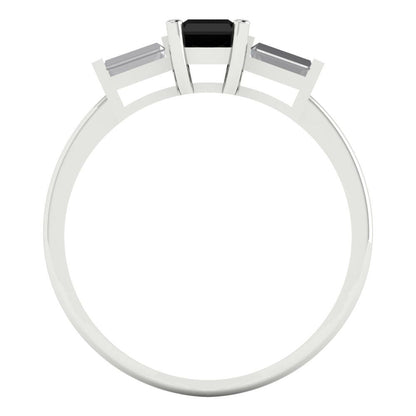 0.8 cttw Natural Onyx Three-Stone Engagement Ring - Solid Gold (Emerald Cut,6x4mm)