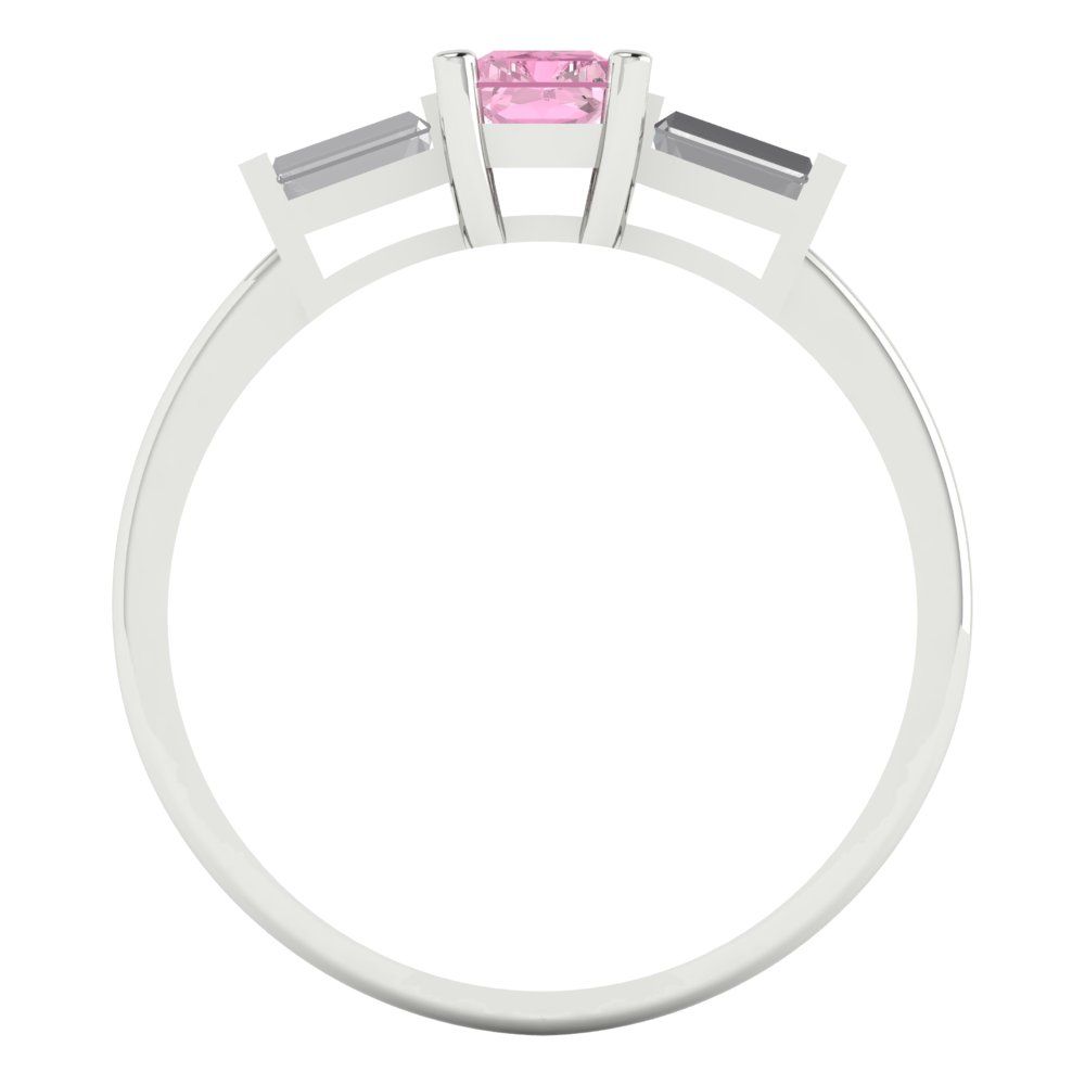 0.8 cttw Zirconia Simulated Pink Diamond Three-Stone Engagement Ring - Solid Gold (VVS1, Emerald Cut,6x4mm)