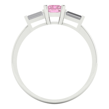 0.8 cttw Zirconia Simulated Pink Diamond Three-Stone Engagement Ring - Solid Gold (VVS1, Emerald Cut,6x4mm)