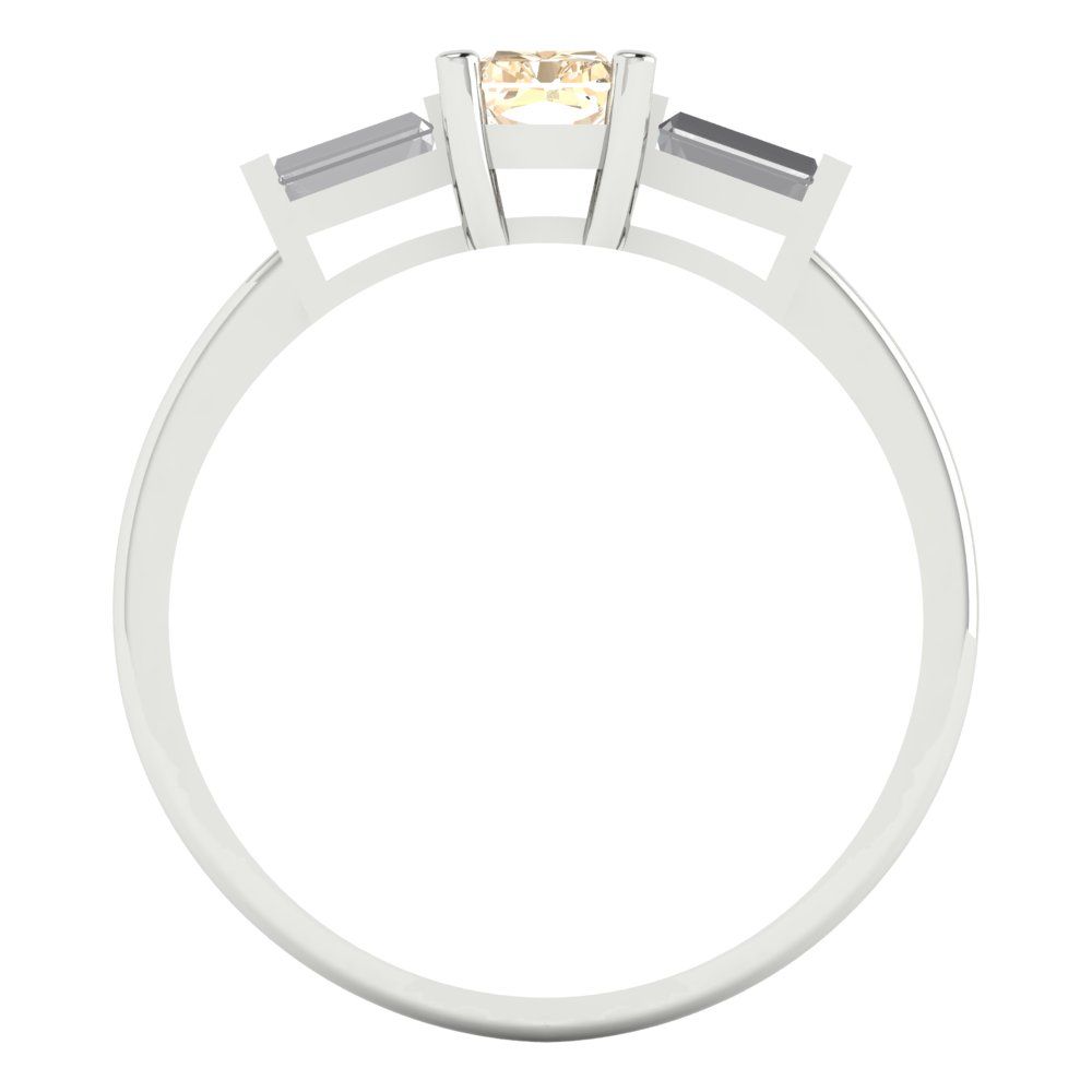 0.8 cttw Natural Morganite Three-Stone Engagement Ring - Solid White Gold (VVS1, Emerald Cut,6x4mm)