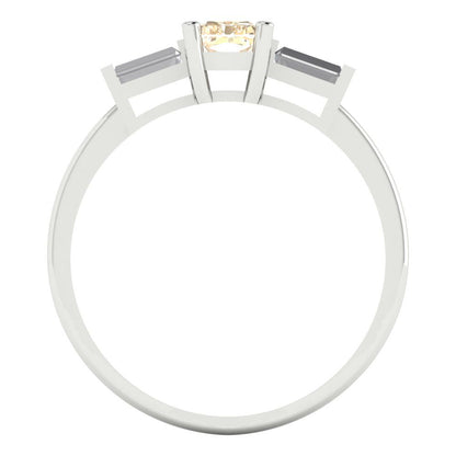 0.8 cttw Natural Morganite Three-Stone Engagement Ring - Solid White Gold (VVS1, Emerald Cut,6x4mm)