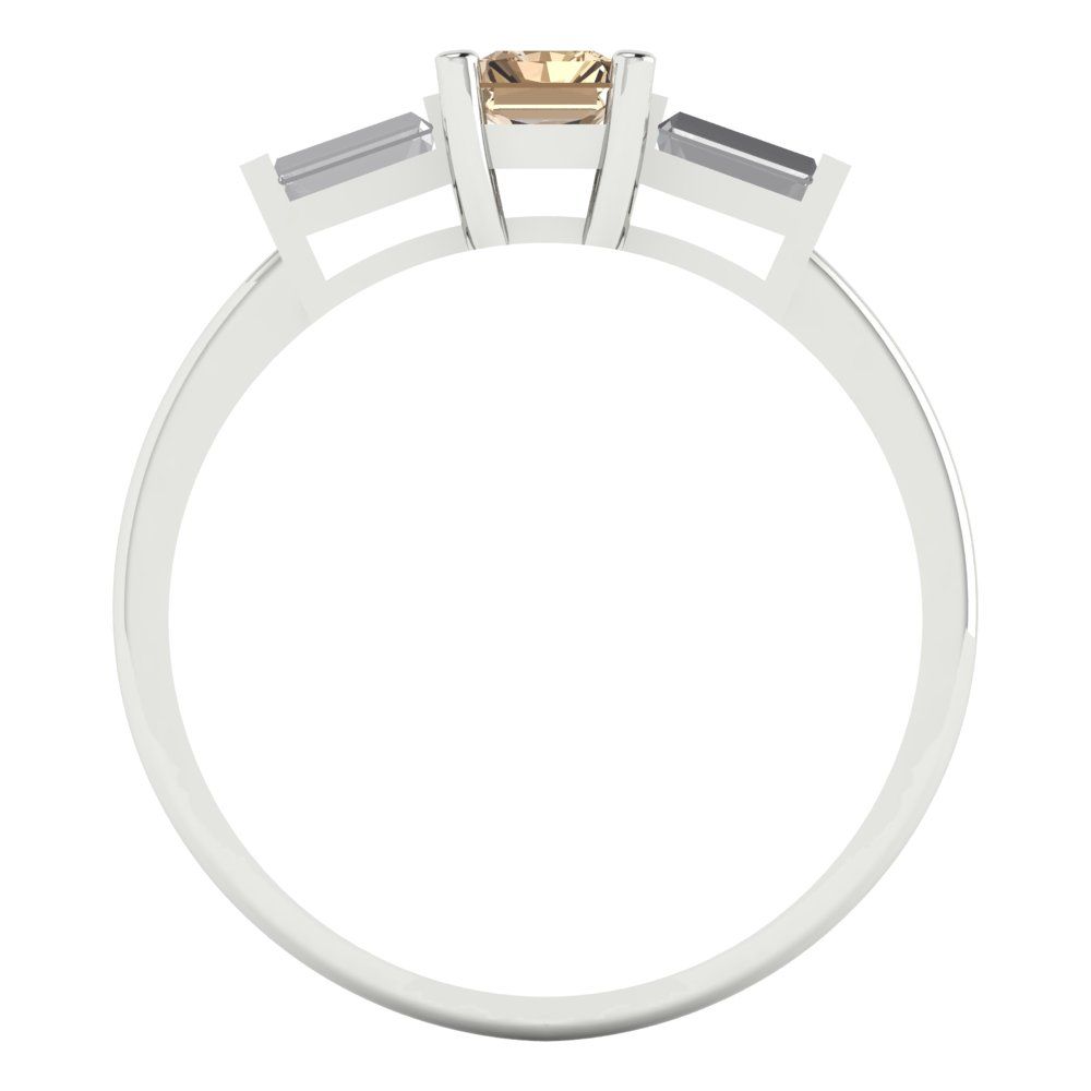 0.8 cttw Yellow Moissanite Three-Stone Engagement Ring - Solid Gold (Emerald Cut,6x4mm)