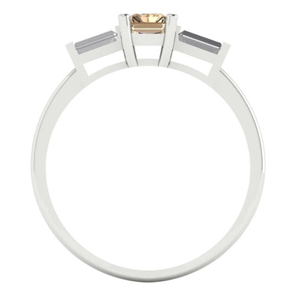 0.8 cttw Yellow Moissanite Three-Stone Engagement Ring - Solid Gold (Emerald Cut,6x4mm)