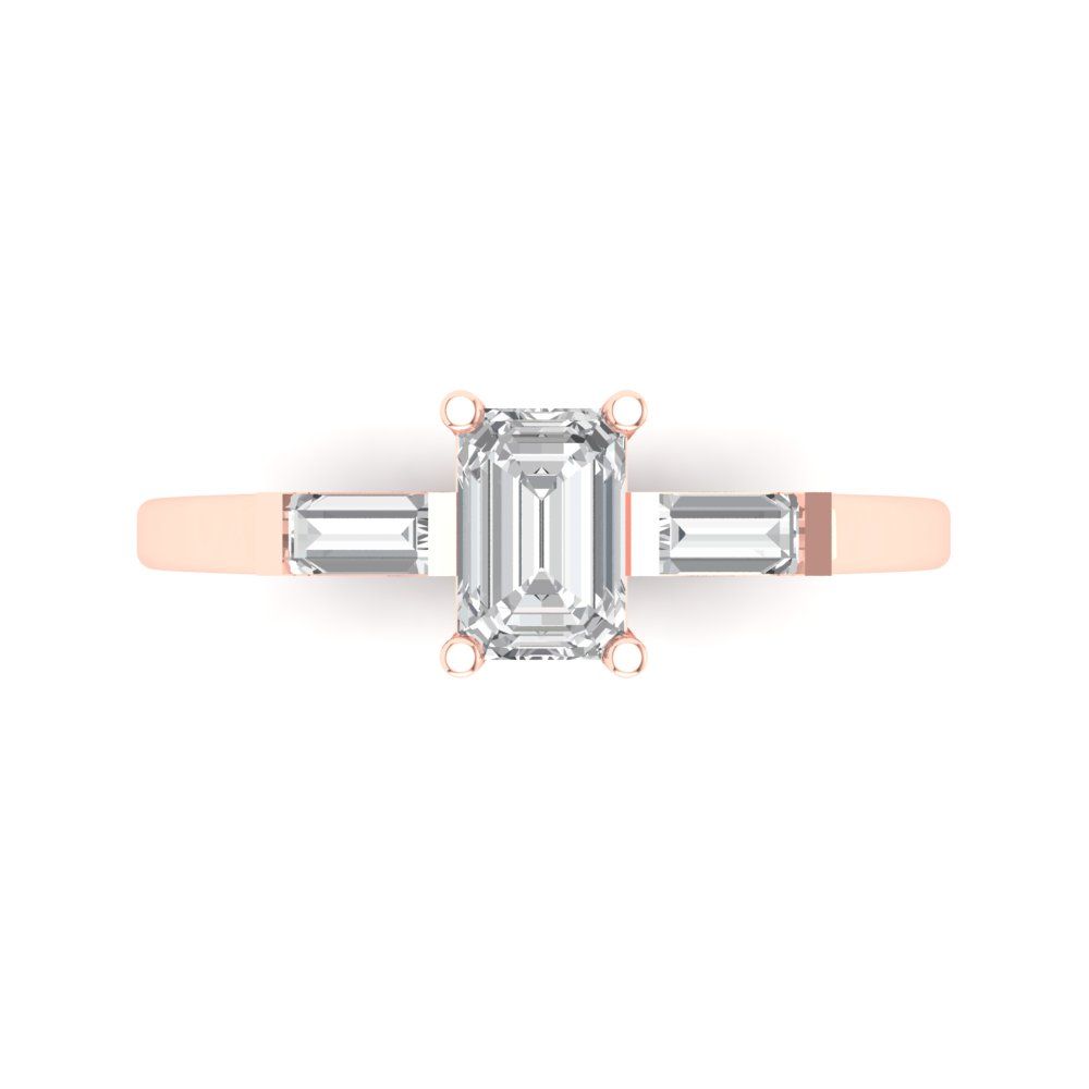 0.8 cttw Zirconia Simulated Diamond Three-Stone Engagement Ring - Solid Gold (VVS1, Emerald Cut,6x4mm)
