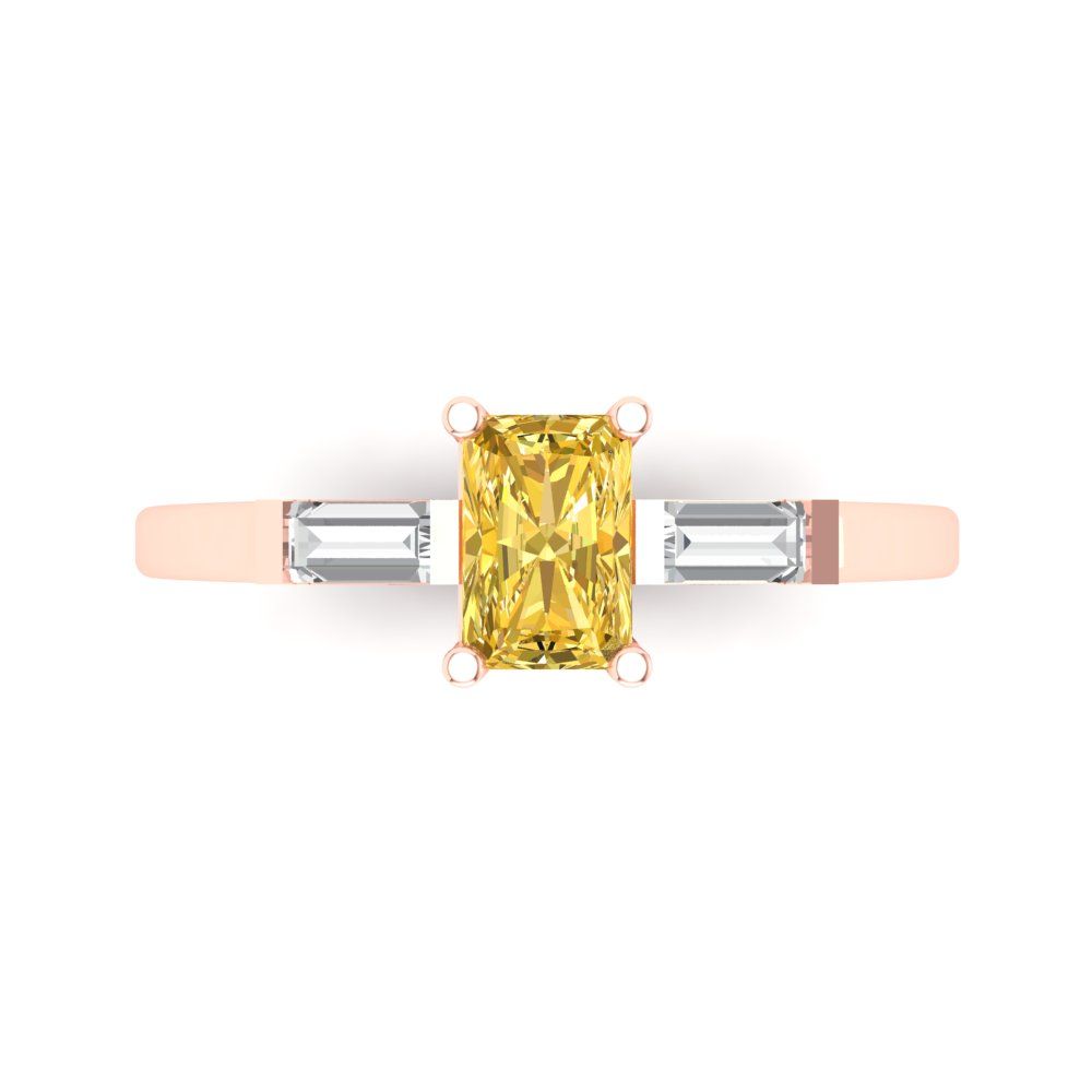 0.8 cttw Zirconia Simulated Yellow Diamond Three-Stone Engagement Ring - Solid Gold (VVS1, Emerald Cut,6x4mm)