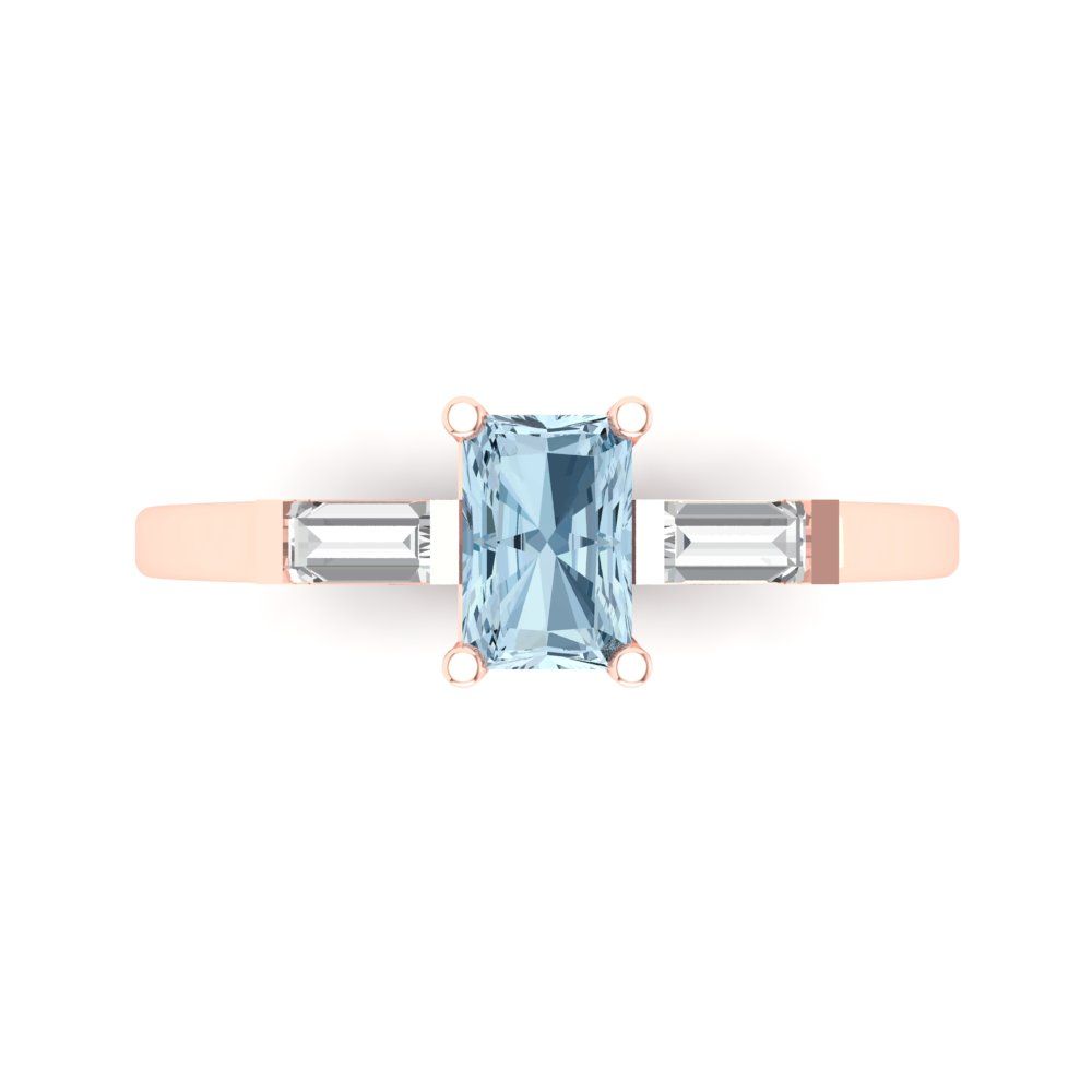 0.8 cttw Natural Sky Blue Topaz Three-Stone Engagement Ring - Solid Gold (Emerald Cut,6x4mm)