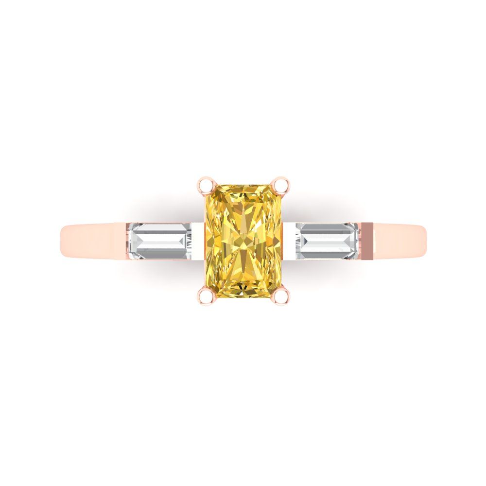 0.8 cttw Natural Citrine Three-Stone Engagement Ring - Solid Gold (Emerald Cut,6x4mm)