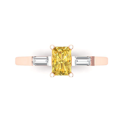 0.8 cttw Natural Citrine Three-Stone Engagement Ring - Solid Gold (Emerald Cut,6x4mm)