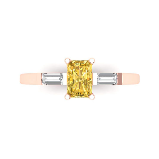 0.8 cttw Natural Citrine Three-Stone Engagement Ring - Solid Rose Gold (VVS1, Emerald Cut,6x4mm)