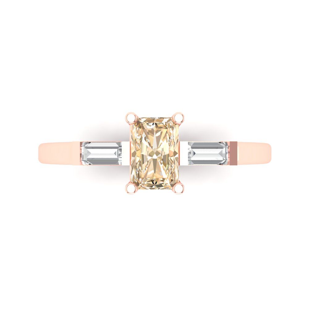 0.8 cttw Natural Morganite Three-Stone Engagement Ring - Solid Gold (Emerald Cut,6x4mm)