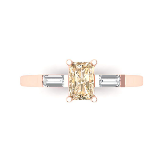 0.8 cttw Natural Morganite Three-Stone Engagement Ring - Solid Rose Gold (VVS1, Emerald Cut,6x4mm)