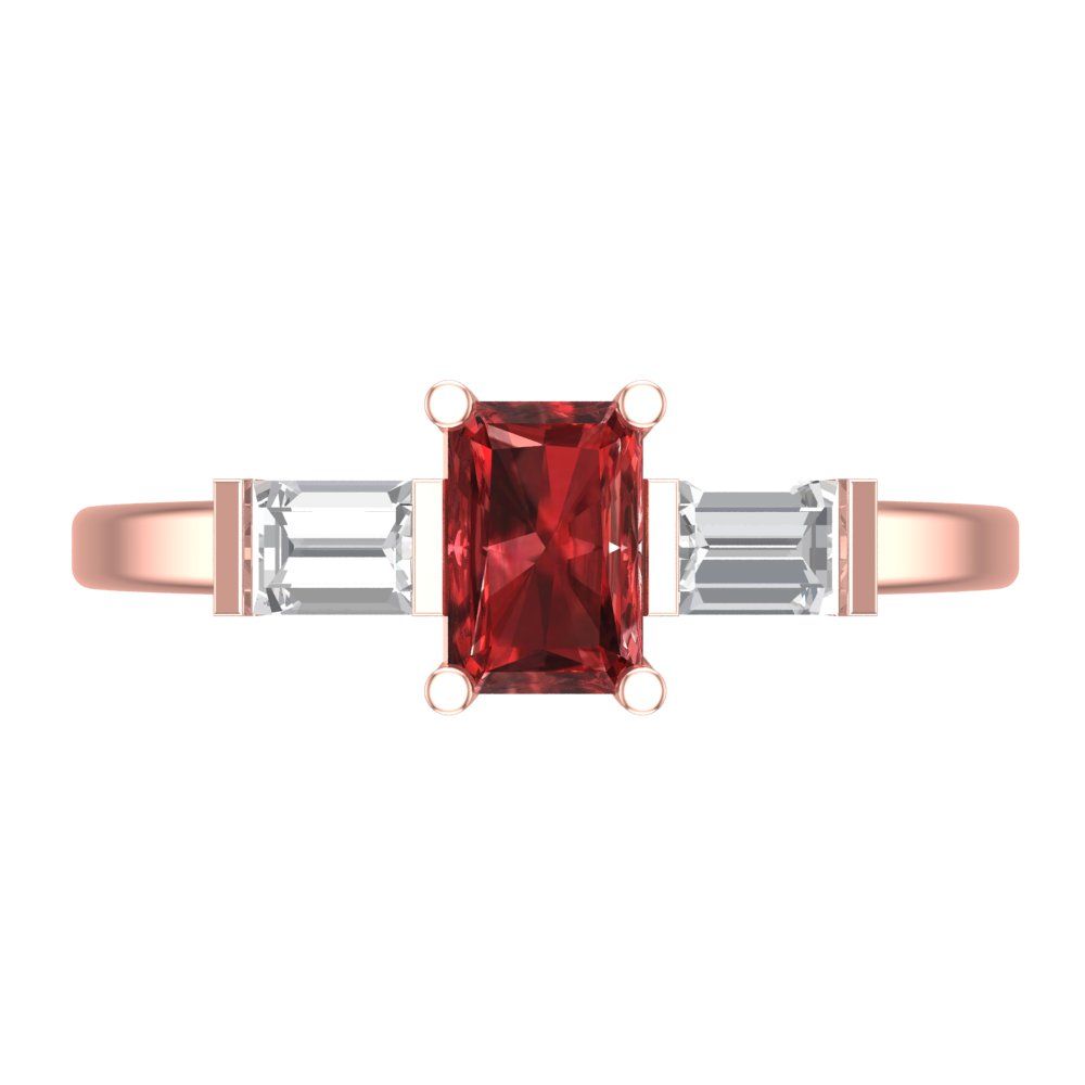 0.8 cttw Natural Garnet Three-Stone Engagement Ring - Solid Gold (Emerald Cut,6x4mm)