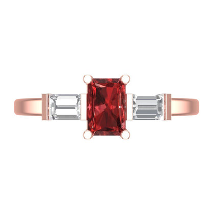 0.8 cttw Natural Garnet Three-Stone Engagement Ring - Solid Gold (Emerald Cut,6x4mm)