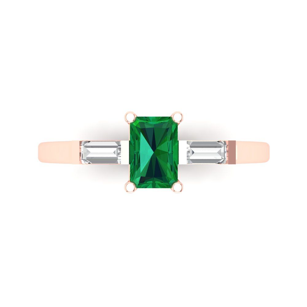 0.8 cttw Simulated Emerald Three-Stone Engagement Ring - Solid Gold (Emerald Cut,6x4mm)