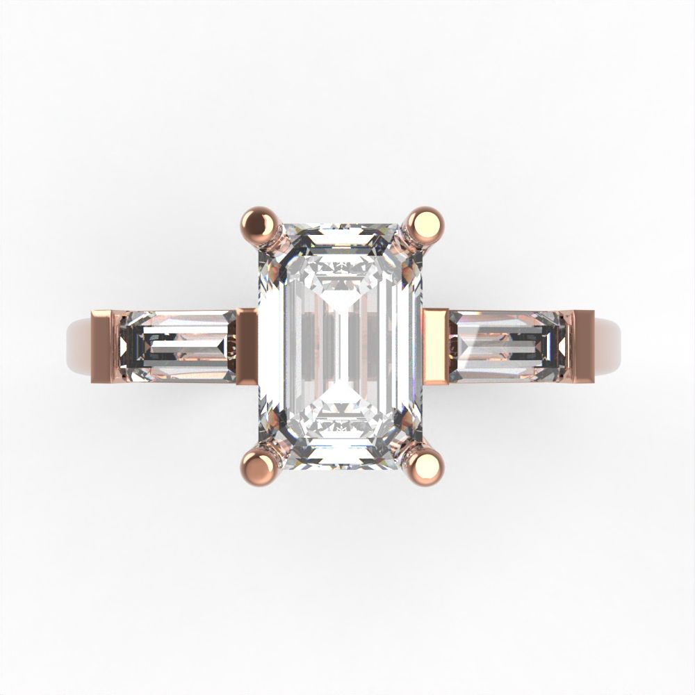 0.8 ct Brilliant Emerald Cut Natural Diamond Stone Clarity VS1-2 Color G-H Rose Gold Three-Stone Ring