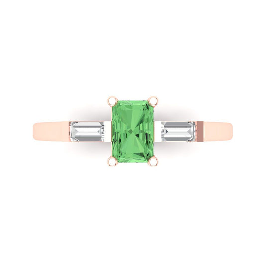 0.8 cttw Zirconia Simulated Green Diamond Three-Stone Engagement Ring - Solid Rose Gold (VVS1, Emerald Cut,6x4mm)