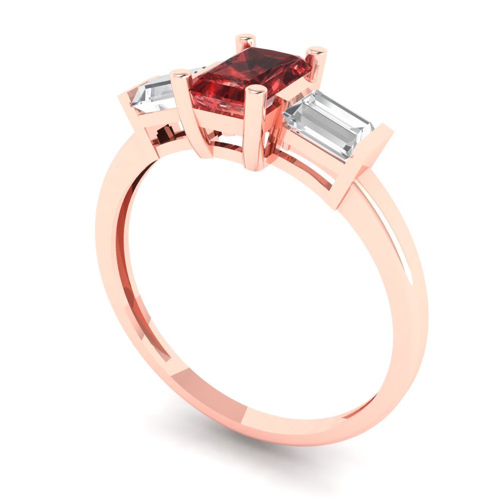 0.8 cttw Natural Garnet Three-Stone Engagement Ring - Solid Gold (Emerald Cut,6x4mm)