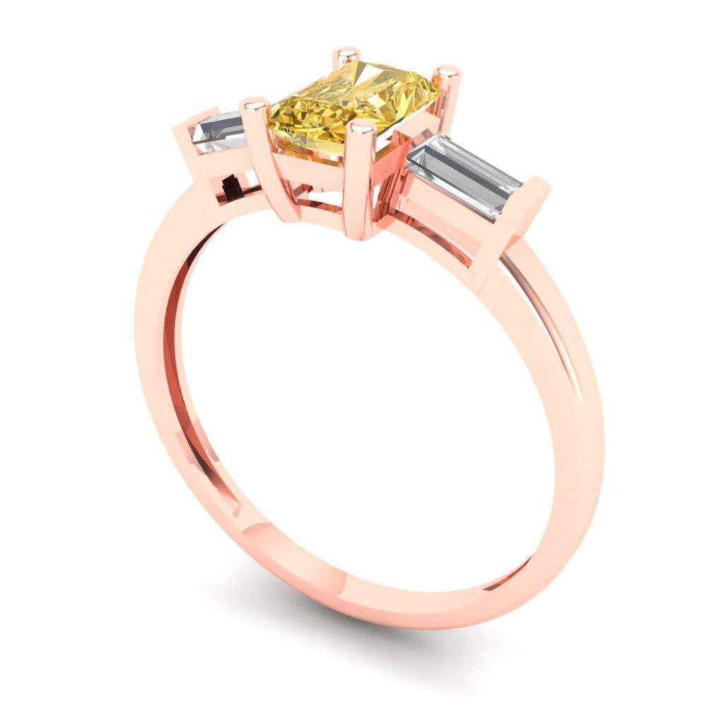 0.8 cttw Natural Citrine Three-Stone Engagement Ring - Solid Gold (Emerald Cut,6x4mm)