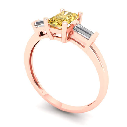 0.8 cttw Natural Citrine Three-Stone Engagement Ring - Solid Gold (Emerald Cut,6x4mm)