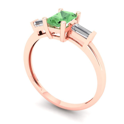 0.8 cttw Zirconia Simulated Green Diamond Three-Stone Engagement Ring - Solid Gold (VVS1, Emerald Cut,6x4mm)