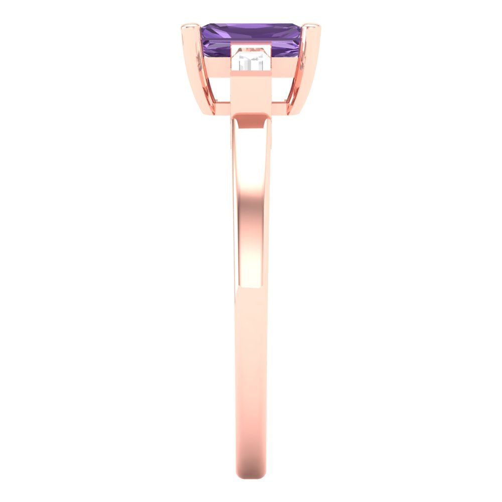 0.8 cttw Simulated Alexandrite Three-Stone Engagement Ring - Solid Gold (Emerald Cut,6x4mm)