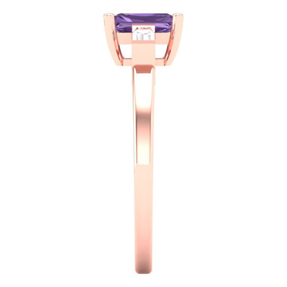 0.8 cttw Simulated Alexandrite Three-Stone Engagement Ring - Solid Gold (Emerald Cut,6x4mm)