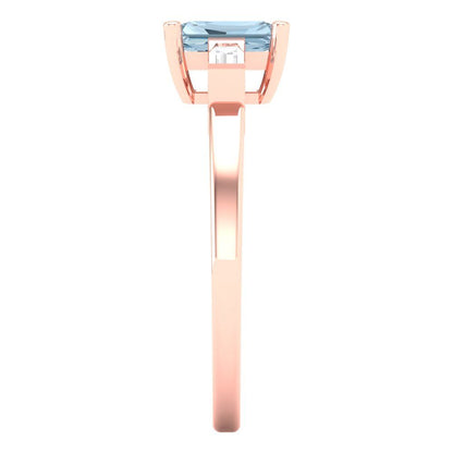 0.8 cttw Zirconia Simulated Blue Diamond Three-Stone Engagement Ring - Solid Gold (VVS1, Emerald Cut,6x4mm)