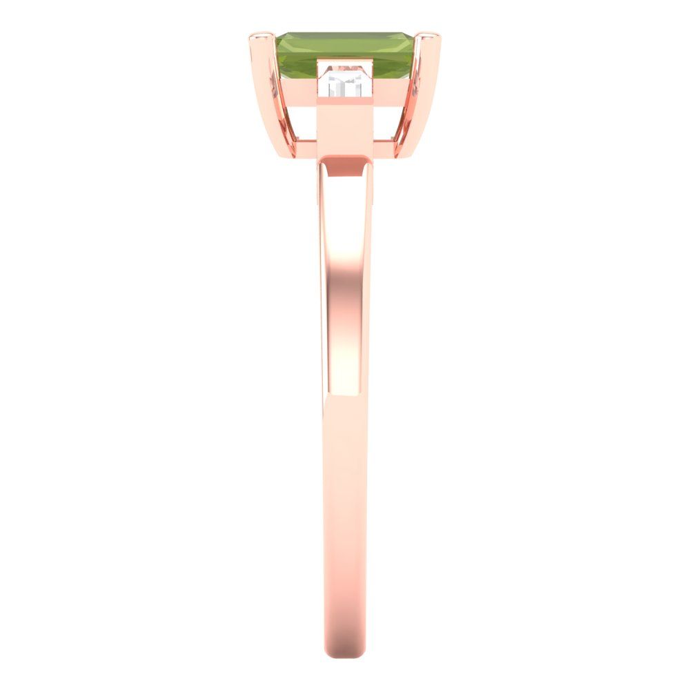 0.8 cttw Natural Peridot Three-Stone Engagement Ring - Solid Gold (Emerald Cut,6x4mm)