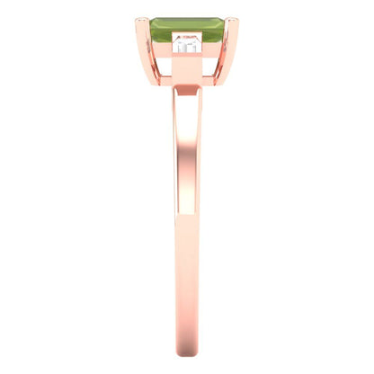 0.8 cttw Natural Peridot Three-Stone Engagement Ring - Solid Gold (Emerald Cut,6x4mm)