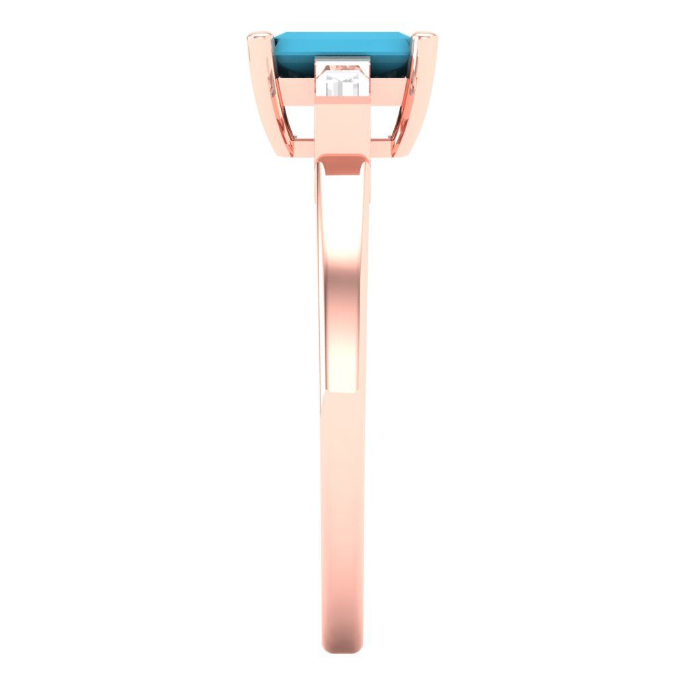 0.8 cttw Simulated Turquoise Three-Stone Engagement Ring - Solid Gold (Emerald Cut,6x4mm)