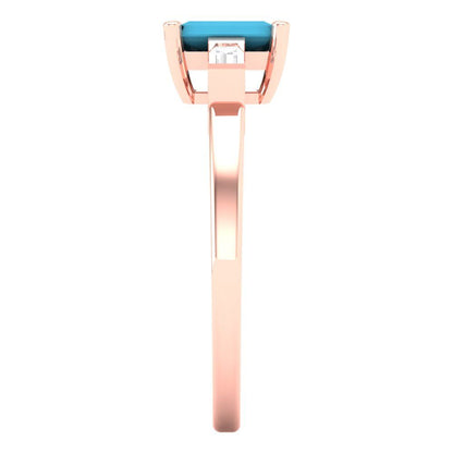 0.8 cttw Simulated Turquoise Three-Stone Engagement Ring - Solid Gold (Emerald Cut,6x4mm)