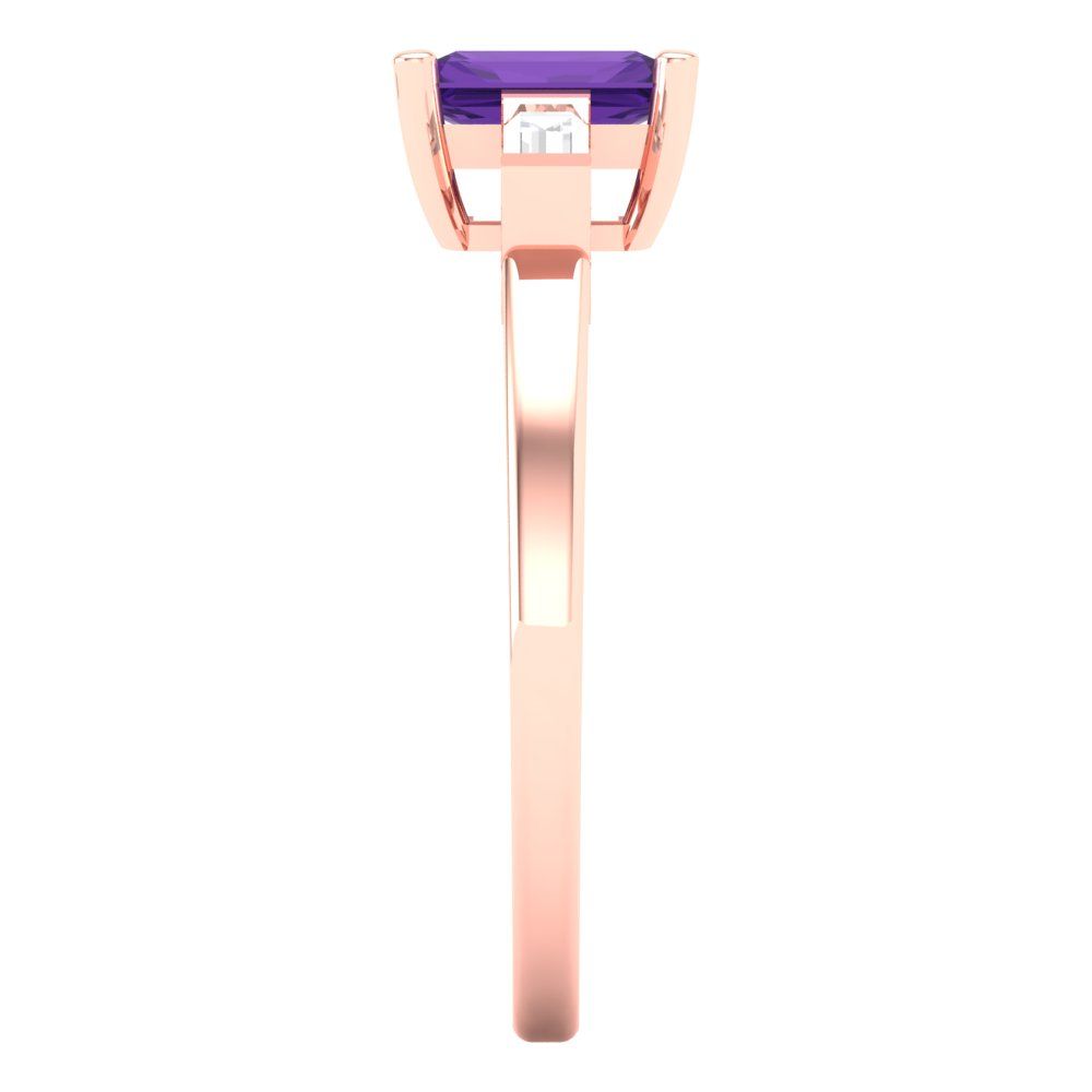 0.8 cttw Natural Amethyst Three-Stone Engagement Ring - Solid Gold (Emerald Cut,6x4mm)