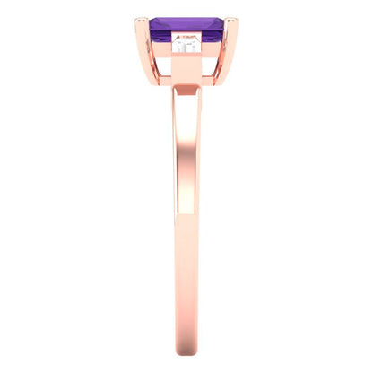 0.8 cttw Natural Amethyst Three-Stone Engagement Ring - Solid Gold (Emerald Cut,6x4mm)