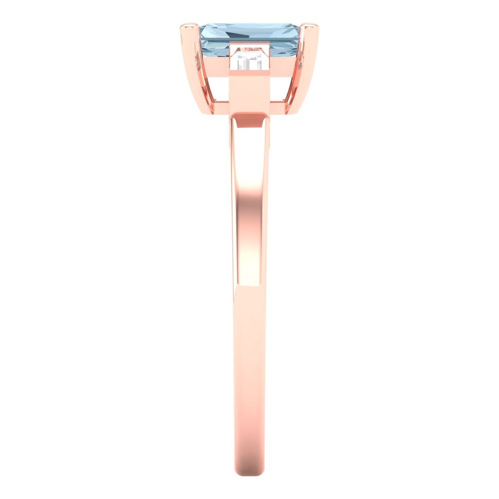 0.8 cttw Natural Sky Blue Topaz Three-Stone Engagement Ring - Solid Gold (Emerald Cut,6x4mm)