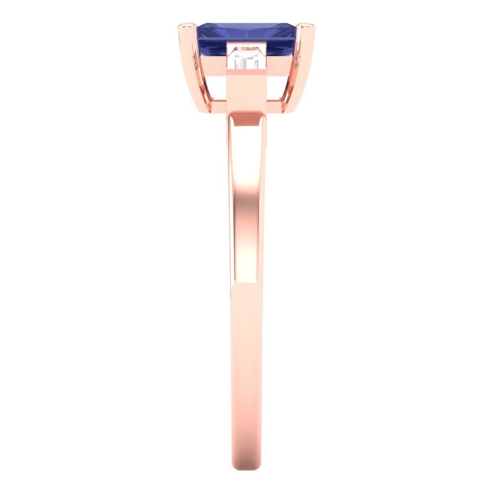 0.8 cttw Simulated Tanzanite Three-Stone Engagement Ring - Solid Gold (Emerald Cut,6x4mm)