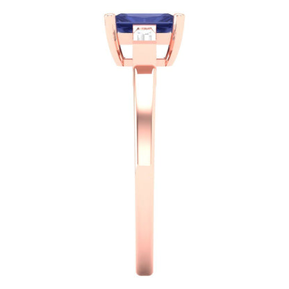 0.8 cttw Simulated Tanzanite Three-Stone Engagement Ring - Solid Gold (Emerald Cut,6x4mm)