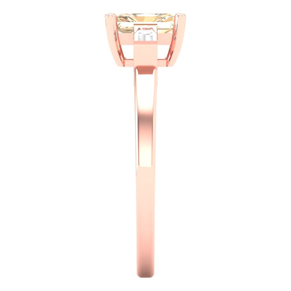 0.8 cttw Natural Morganite Three-Stone Engagement Ring - Solid Gold (Emerald Cut,6x4mm)