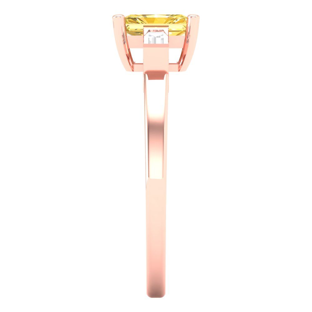 0.8 cttw Zirconia Simulated Yellow Diamond Three-Stone Engagement Ring - Solid Gold (VVS1, Emerald Cut,6x4mm)