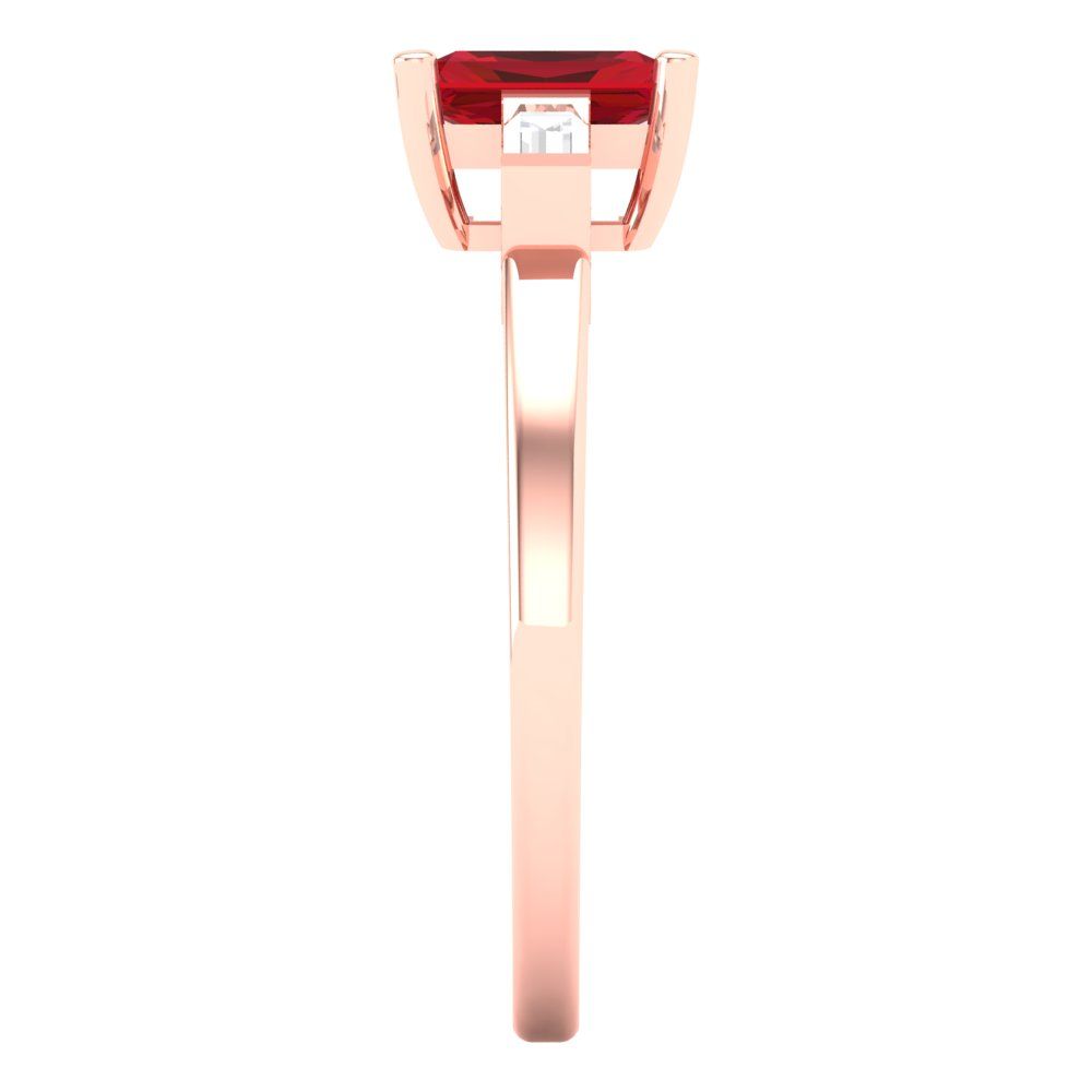 0.8 cttw Simulated Ruby Three-Stone Engagement Ring - Solid Rose Gold (VVS1, Emerald Cut,6x4mm)