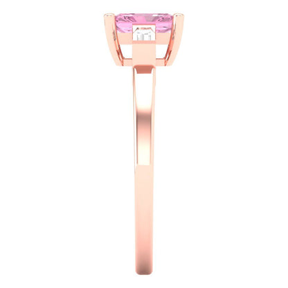 0.8 cttw Zirconia Simulated Pink Diamond Three-Stone Engagement Ring - Solid Gold (VVS1, Emerald Cut,6x4mm)