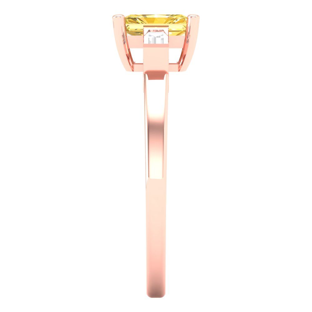 0.8 cttw Natural Citrine Three-Stone Engagement Ring - Solid Gold (Emerald Cut,6x4mm)