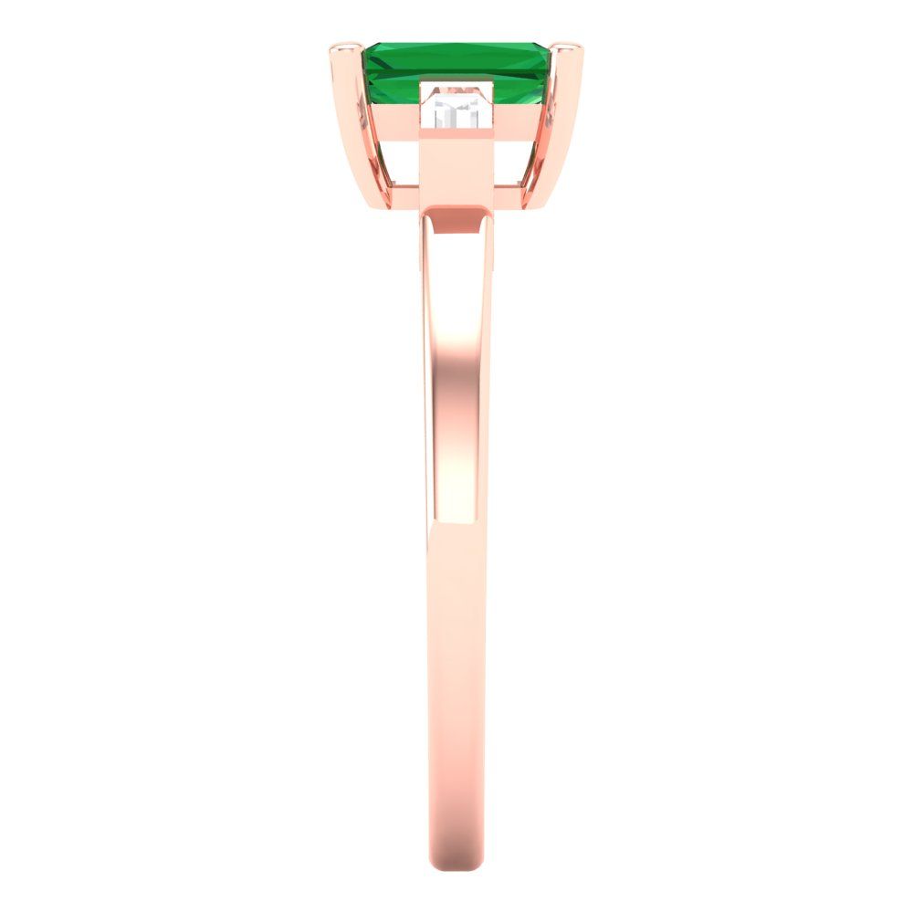 0.8 cttw Simulated Emerald Three-Stone Engagement Ring - Solid Gold (Emerald Cut,6x4mm)