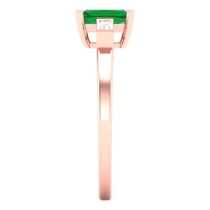 0.8 cttw Simulated Emerald Three-Stone Engagement Ring - Solid Gold (Emerald Cut,6x4mm)