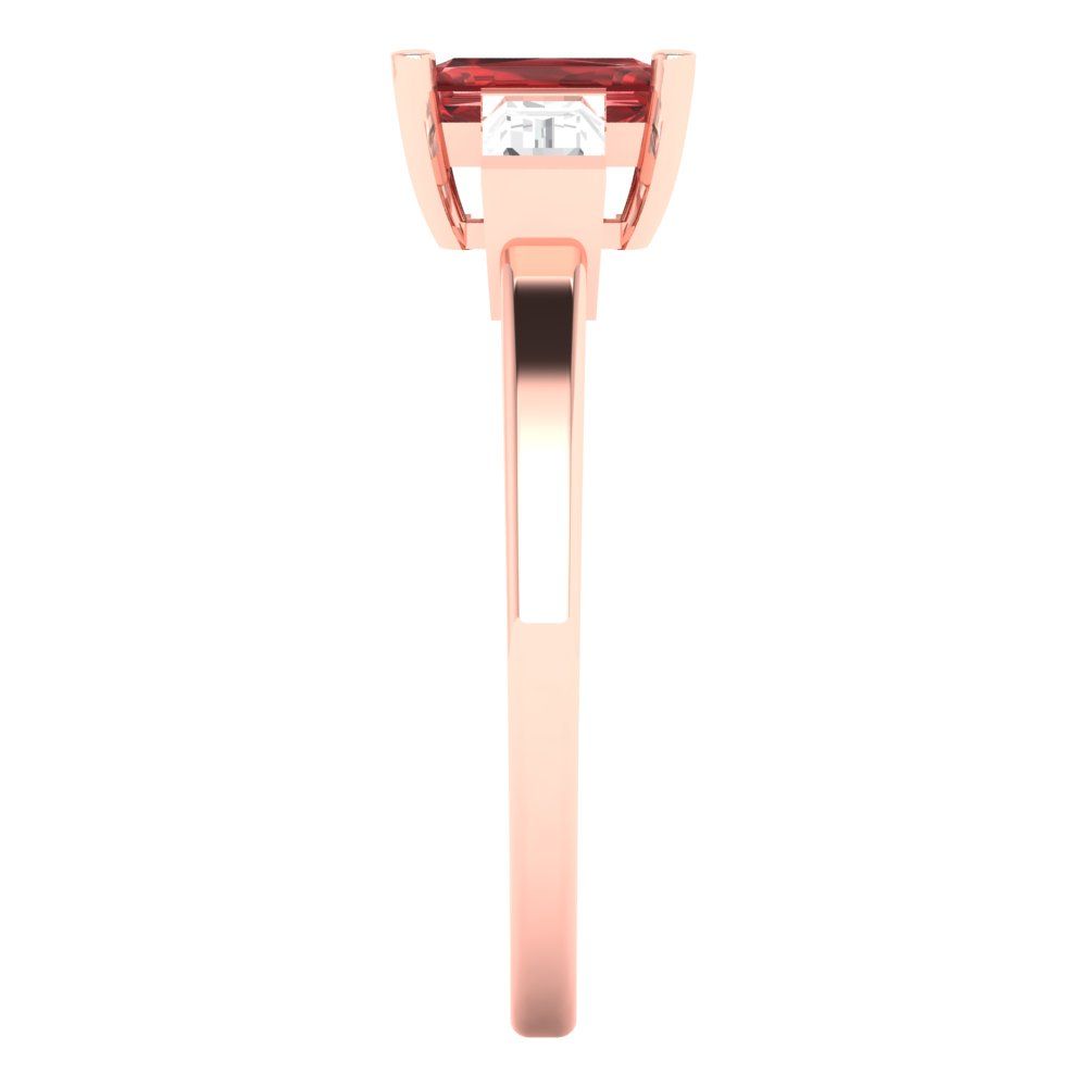 0.8 cttw Natural Garnet Three-Stone Engagement Ring - Solid Gold (Emerald Cut,6x4mm)