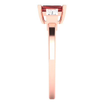 0.8 cttw Natural Garnet Three-Stone Engagement Ring - Solid Gold (Emerald Cut,6x4mm)