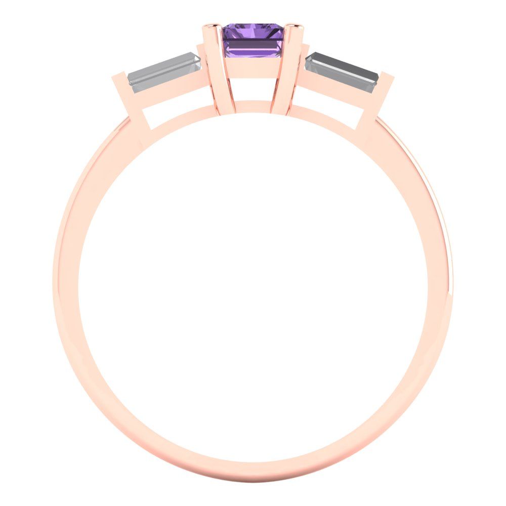 0.8 cttw Simulated Alexandrite Three-Stone Engagement Ring - Solid Gold (Emerald Cut,6x4mm)