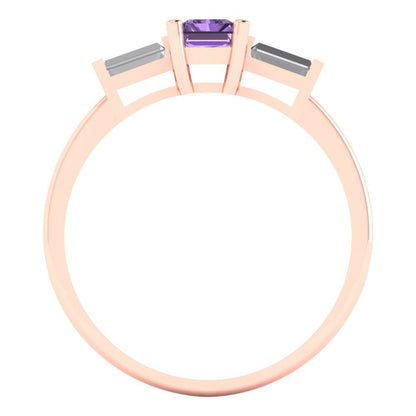 0.8 cttw Simulated Alexandrite Three-Stone Engagement Ring - Solid Gold (Emerald Cut,6x4mm)
